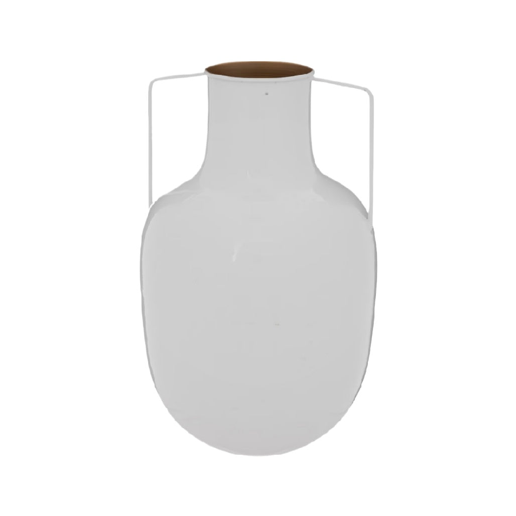 Modern Minimalist White Ceramic Vase with Metal Handle