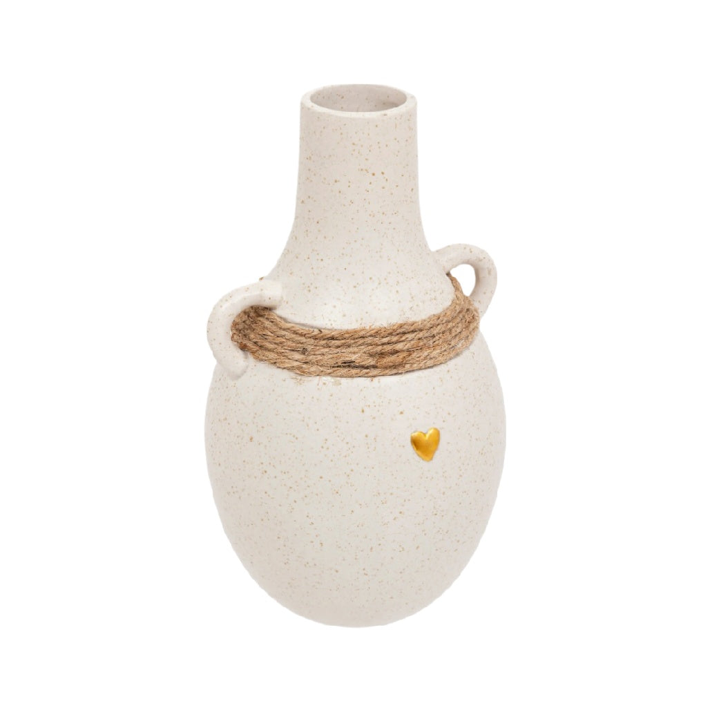 Handmade Ceramic Vase with Twine Accent and Heart Detail